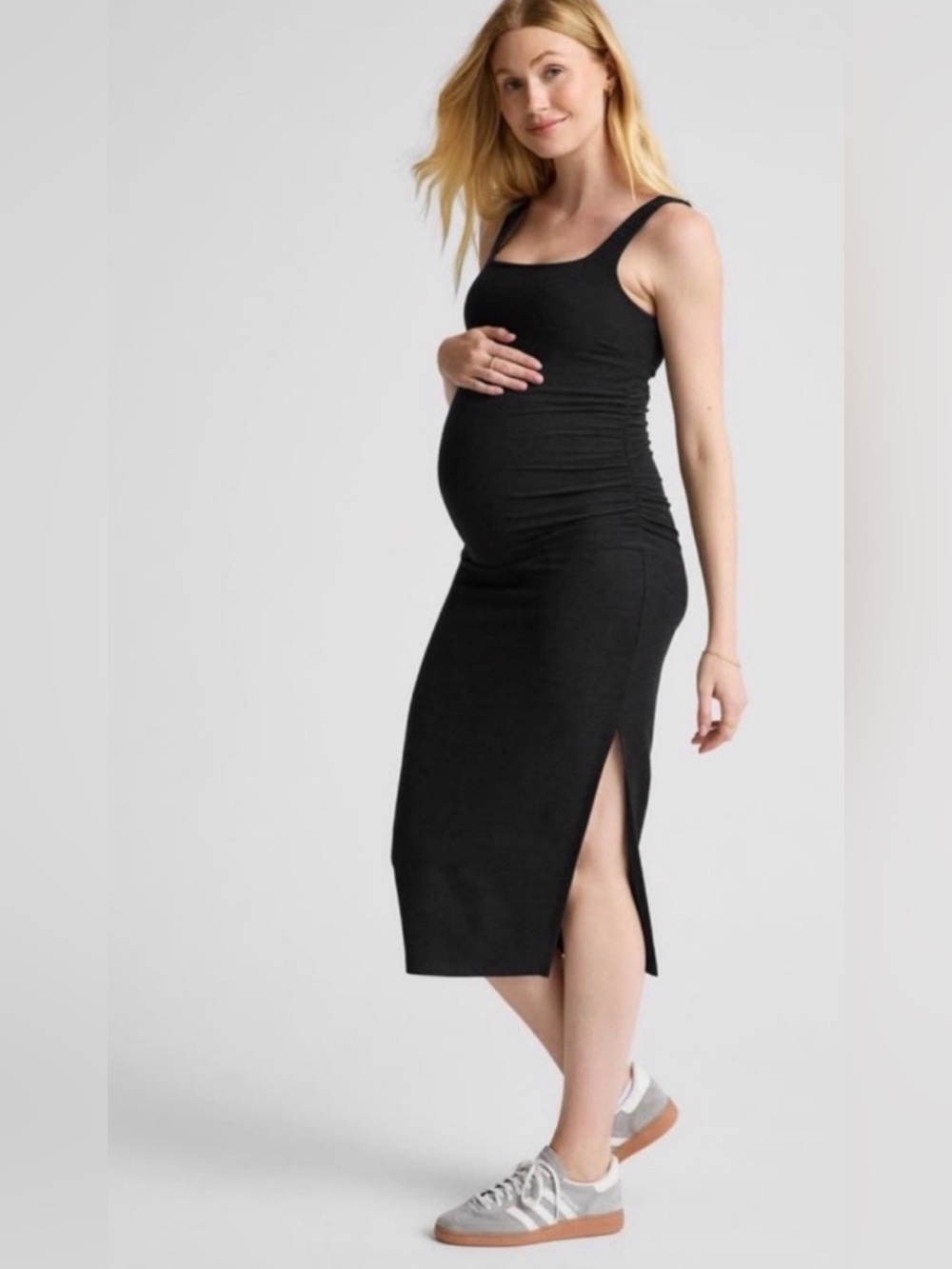 Beyond the Bump Black Maternity Tank Midi Dress with Side Slit